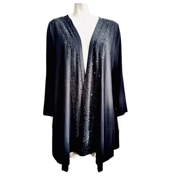 Vintage 1980 PARISLINE black asymmetrical evening cardigan sparkling studs large - Picture 1 of 11